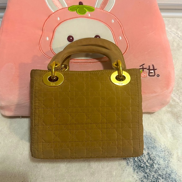Authentic Mini Lady Dior in Nylon Beige double top handles with Strap - Picture 4 of 11